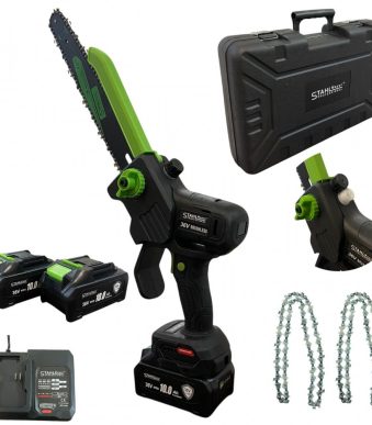 Акумулаторна резачка STAHLMAYER 36V 10AH с дисплей, две батерии и две вериги – 30см шина