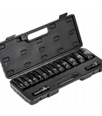 Комплект дълбоки ударни вложки 12-стенни 1/2″ 10 – 36 мм 15 части ROCKFORCE