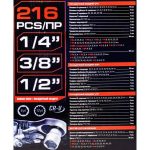 Комплект гедоре 216 части 1/4″, 3/8″ и 1/2″ FORSAGE