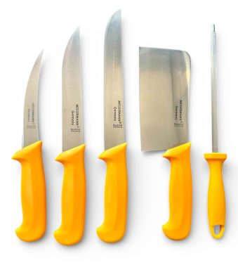 Комплект професионални немски месарски ножове 3 броя със сатър и масат