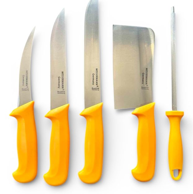 Комплект професионални немски месарски ножове 3 броя със сатър и масат