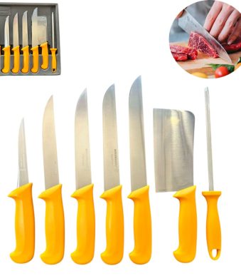 Комплект професионални немски месарски ножове 5 броя със сатър и масат