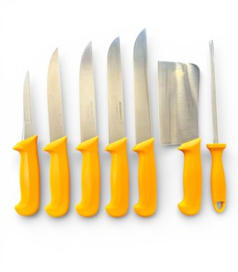 Комплект професионални немски месарски ножове 5 броя със сатър и масат
