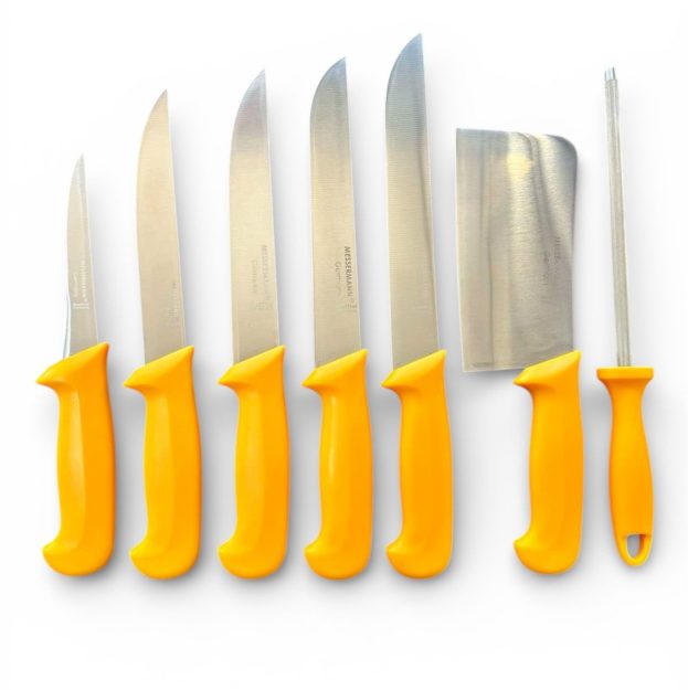Комплект професионални немски месарски ножове 5 броя със сатър и масат