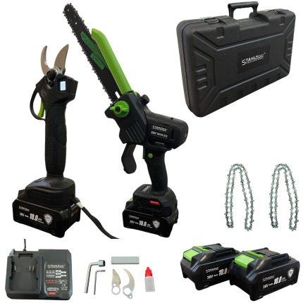 Комплект акумулаторна лозарска ножица и акумулаторен трион StahlMayer 36V 10AH LCD дисплей | mcbtools.com