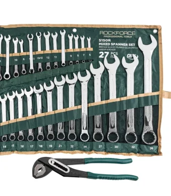 Комплект комбинирани ключове 27 части + подарък клещи гарги 10" RockForce