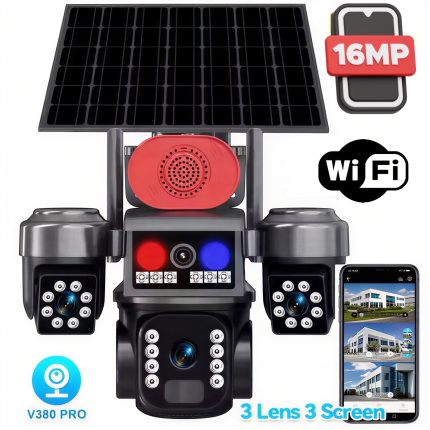 Соларна охранителна Wi-Fi камера с 3 обектива и аларма Sunvision – 16 MP | mcbtools.com