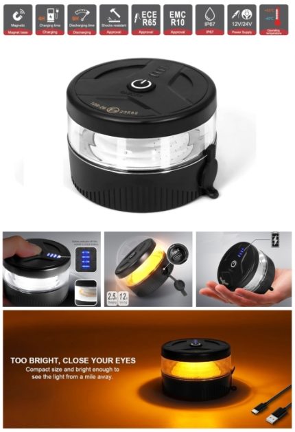 Аварийна сигнална лампа бежична презареждаща се батерия с магнит 12V - 24V