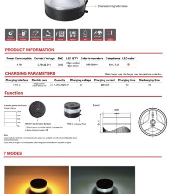 Аварийна сигнална лампа бежична презареждаща се батерия с магнит 12V - 24V