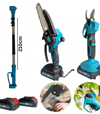 3в1 Акумулаторна Лозарска Ножица и Трион с Омасляване и телескопичен прът 36V 8AH - Dotvix