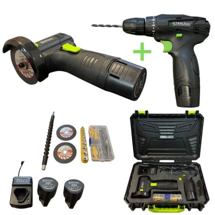 Комплект акумулаторен ударен винтоверт и мини ъглошлайф 24V STAHLMAYER