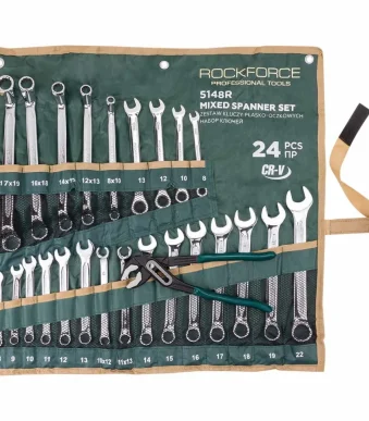 Комплект комбинирани ключове 24 части + подарък клещи гарги 10" RockForce