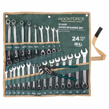 Комплект комбинирани ключове 24 части + подарък клещи гарги 10" RockForce