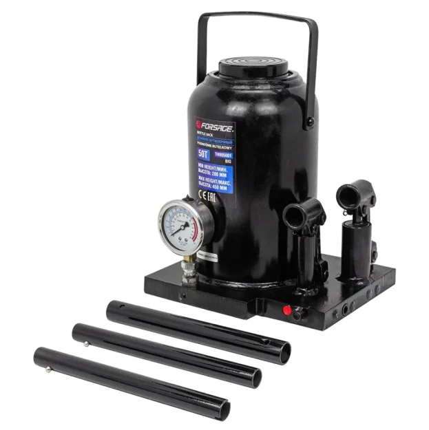 Крик бутилка двускоростен с манометър 50т 280мм- 450мм FORSAGE