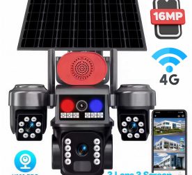 Соларна охранителна камера с 3 обектива и аларма – 16 MP+ 4G - SIM карта Sunvision