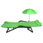 Сгъваемо зелено походно легло тип шезлонг с чадър