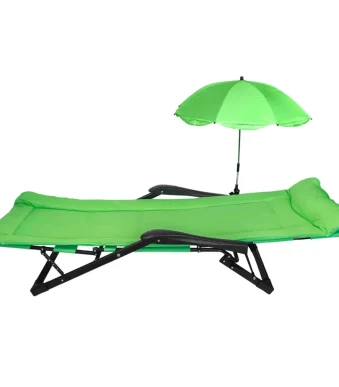 Сгъваемо зелено походно легло тип шезлонг с чадър