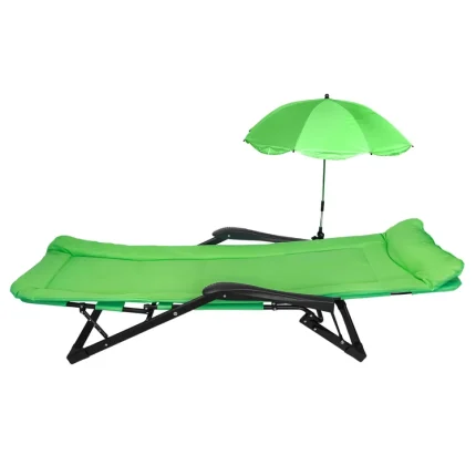 Сгъваемо зелено походно легло тип шезлонг с чадър