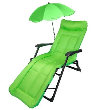 Сгъваемо зелено походно легло тип шезлонг с чадър