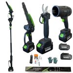 Комплект 4 в 1 от акумулаторна лозарска ножица, мини верижен трион, въздушен турбо пистолет и телескопичен прът 36V 8Ah StahlMayer