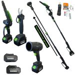 Комплект 4 в 1 от акумулаторна лозарска ножица, мини верижен трион, въздушен турбо пистолет и телескопичен прът 36V 8Ah StahlMayer