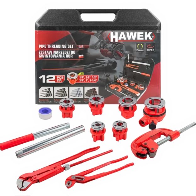 Комплект винторезка с 6 глави и инструменти 12 части HAWEK